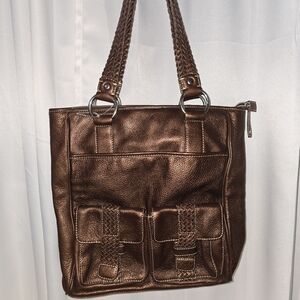 LAND ENDS GENUINE  Brown Leather Tote SHOULDER Bag